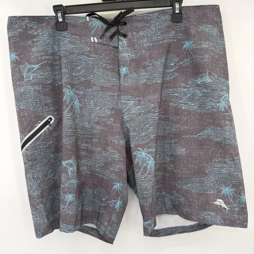 Tommy Bahama Board Shorts Mens 40 Grey IslandActive Tropical Marlin Swim Trunks
